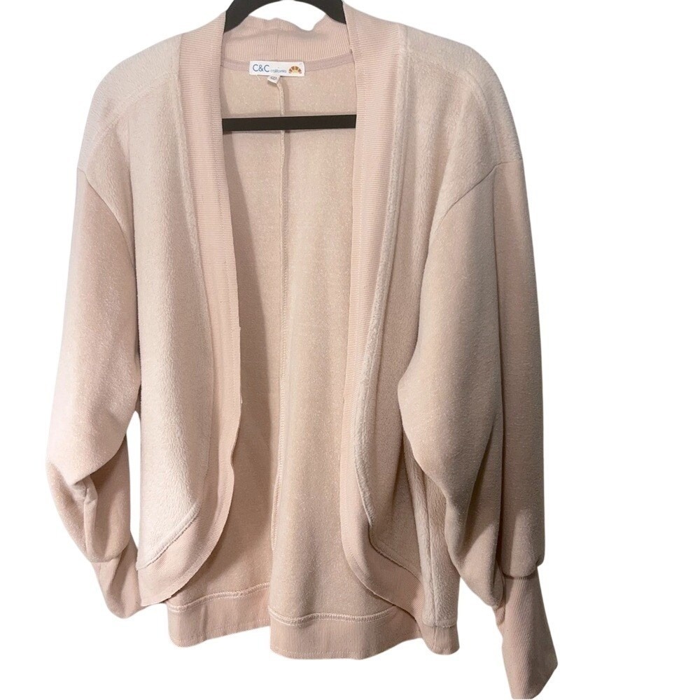 C&C California Light Pink Fleece Open Front Cardigan Sweater Women's Medium